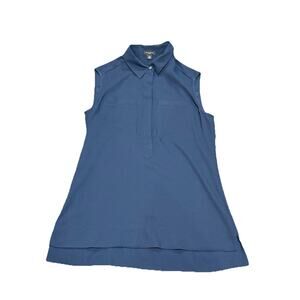 Ann Taylor Women Sleeveless Blouse Blue Size XS Front Pockets Collar Button